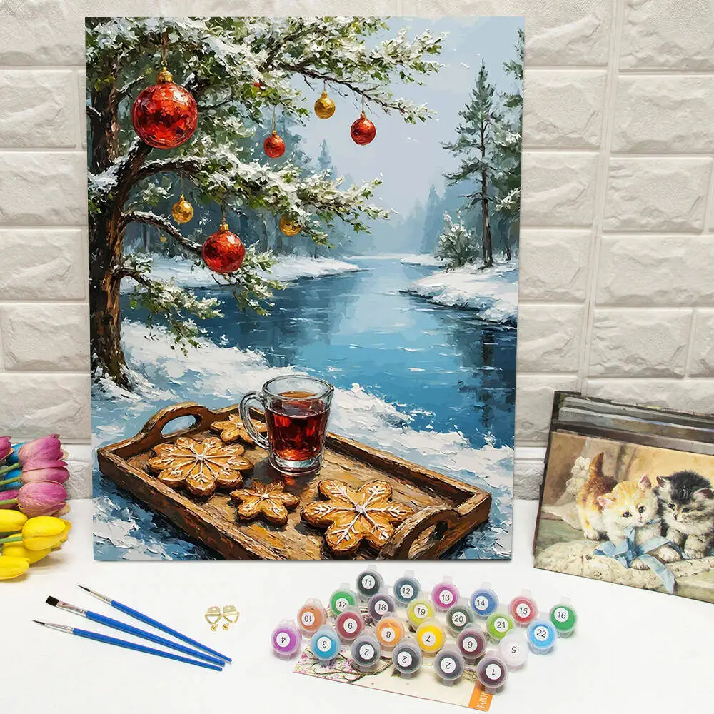 Ölgemälde nach Zahlen, Berglandschaft, DIY, digitale Malerei, Haus, Baum, Landschaft, Bild, Kunsthandwerk auf Leinwand, handgemaltes Geschenk