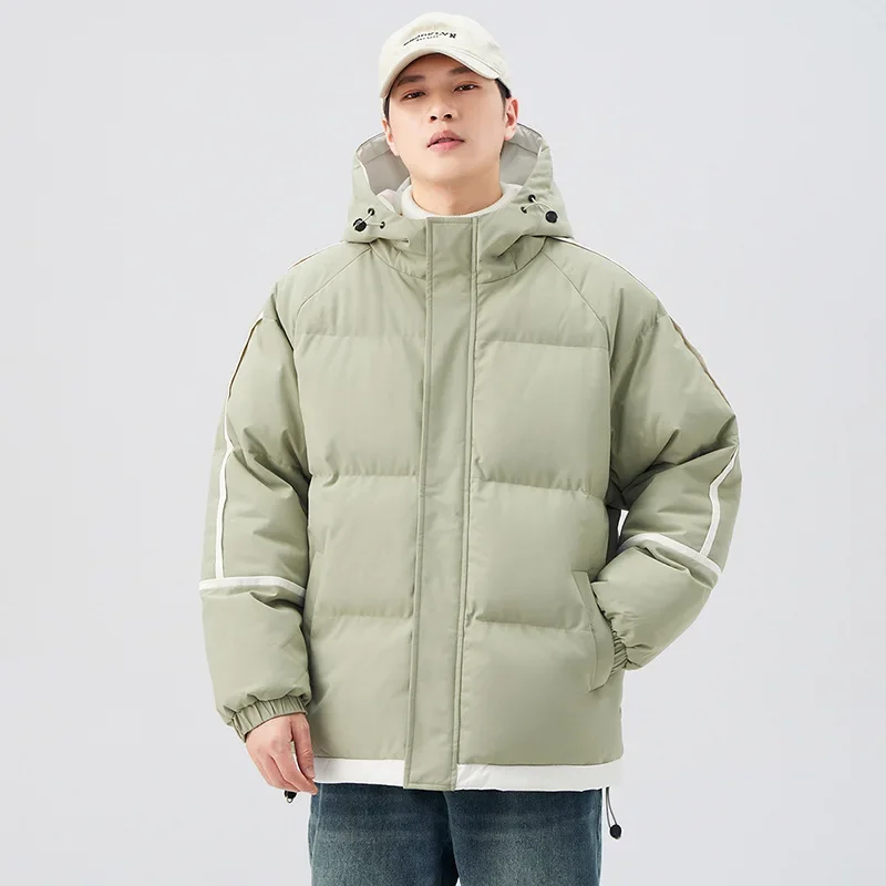 

Winter Down Jacket Men High Street American Long Sleeve Zipper Male Outerwear Thicken Cold--proof Hooded Casual Man Coat