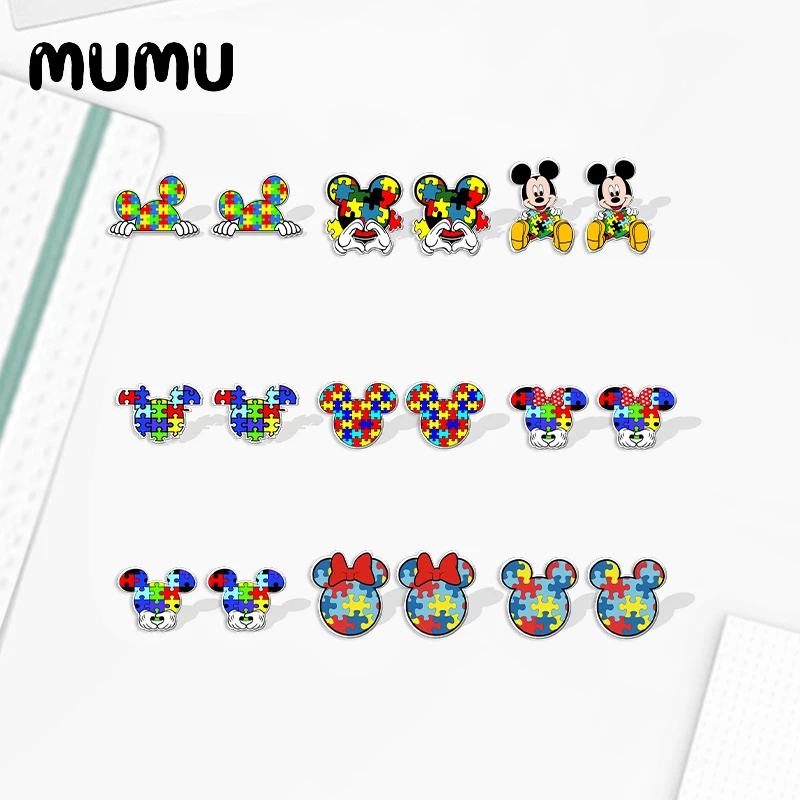 2024 baru autisme Mouse anting Stud cinta epoksi perhiasan Resin akrilik anting buatan tangan hadiah penggemar