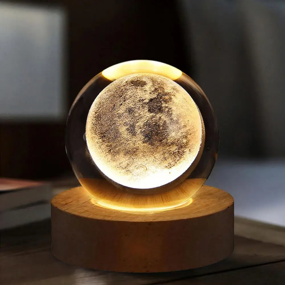 

Decorative Lamp 3d Engraved Milky Way System Ball Night Light with Wooden Base Usb Plug-play or Charging Bedside for Desktop