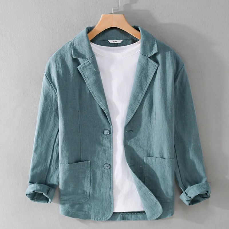 

Spring and autumn men's striped long-sleeved casual suits linen loose youth handsome popular simple suits