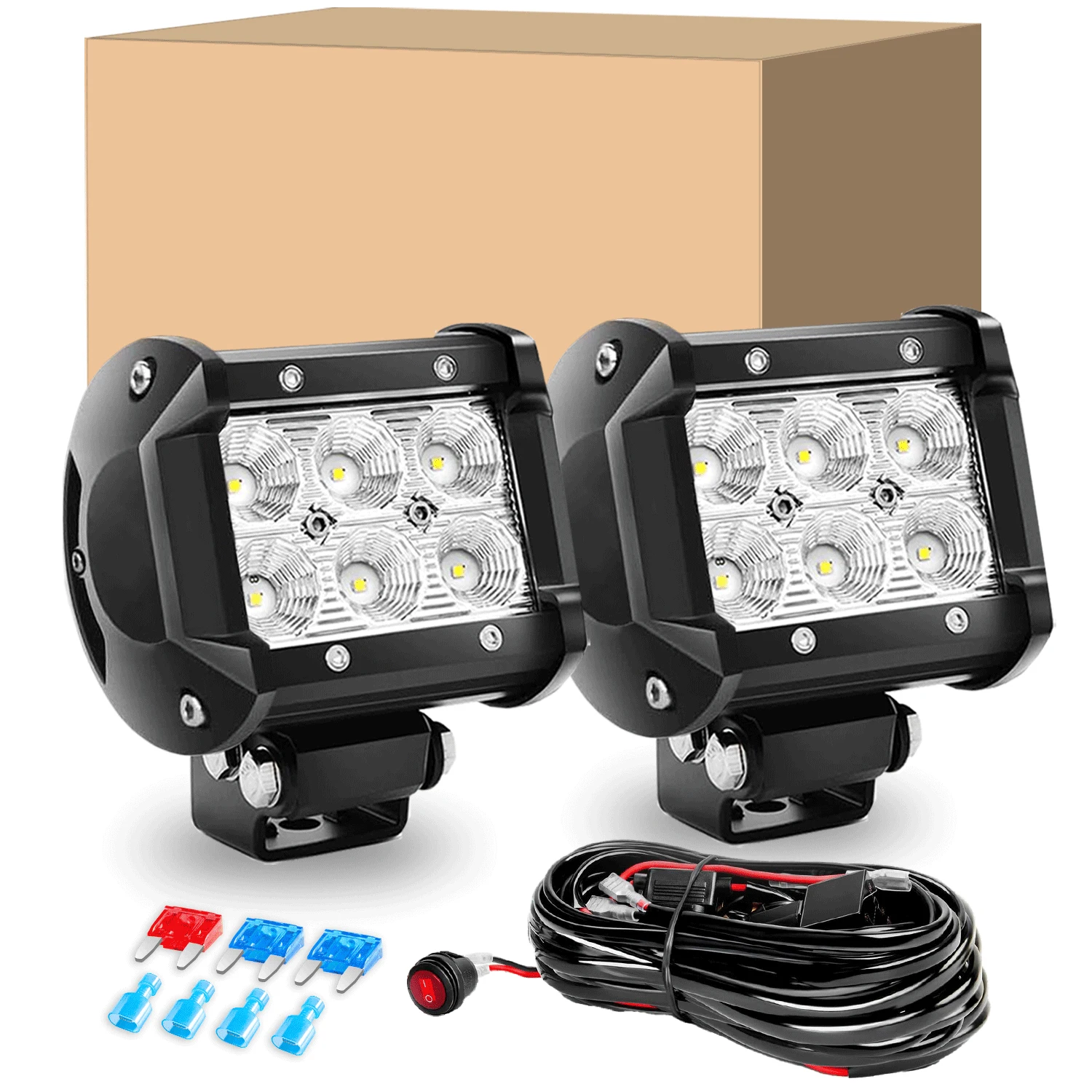 

2PCS LED Pods Flood Light Bar Fog Light Driving Light with Off Road Wiring Harness-2 Leads for Truck Golf Cart SUV ATV UTV Boat