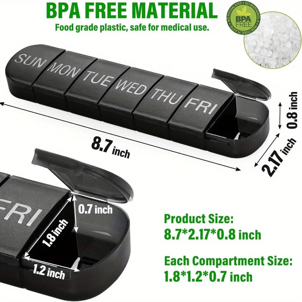 Extra Large Weekly Pill Organizer 2 times a Day Travel Pill Box with 7 Day Compartments Vitamin Holder Daily Pill Container