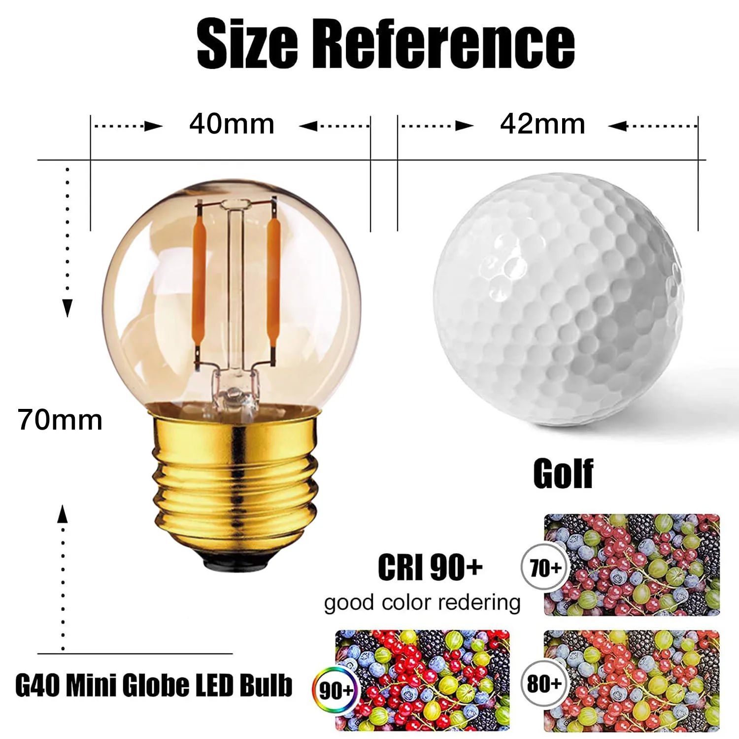 GANRILAND G40 E27 Retro Light Bulb 1W 2W 3W 220V Gold Tint Glass Warm 2200K LED Filament Bulb For String Light House Party Decor