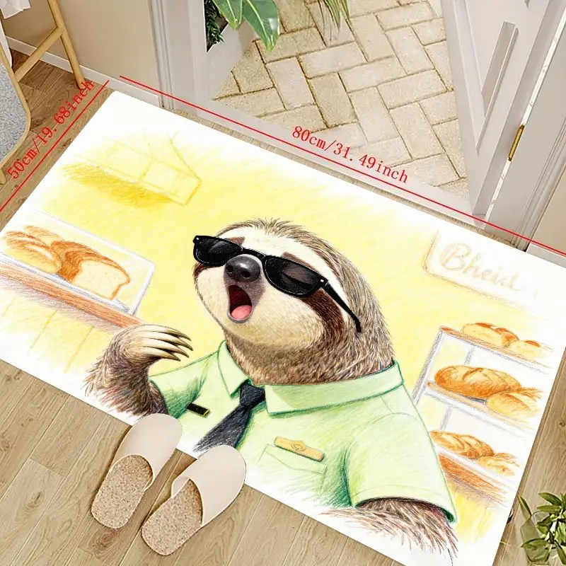 

1 шт. забавный ленивец в солнцезащитных очках и тематическом коврике для пекарни, 50x80 см, нескользящий впитывающий коврик с мультяшными животными для ванной комнаты, K