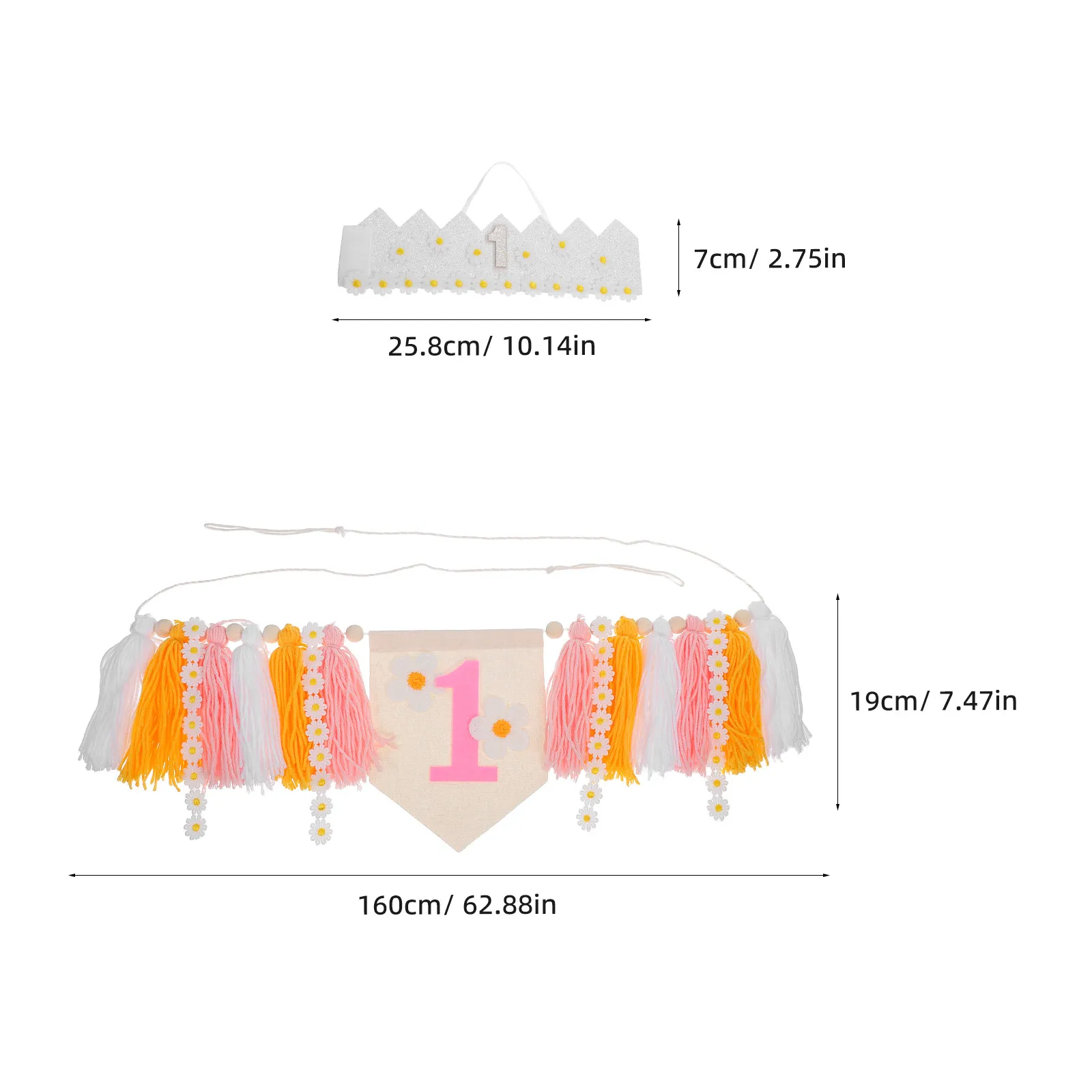 1Set Daisy Flower Table Decors Happy Birthday Banner for 1St Birthday High Chair Banner Tassel Boho Party Props Photo Booth view 5
