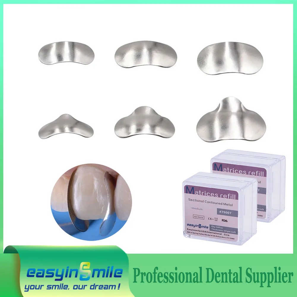 100pcs Easyinsmile Dental Sectional Matrix Band Contoured Matrices Refill Wedges Metal Stainless Steel High Quality