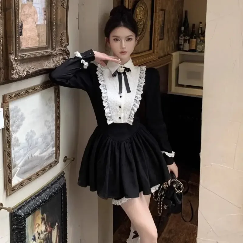 

Осеннее модное тонкое платье с длинным рукавом, женское винтажное шикарное женское тонкое платье с бантом, новое