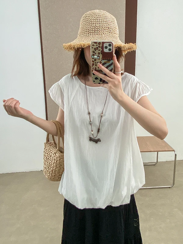 

Phil Dan Ele ort Sve Loose Lantern irt round Ne Fly Sve French Sle Cotton Summer 2025 Color