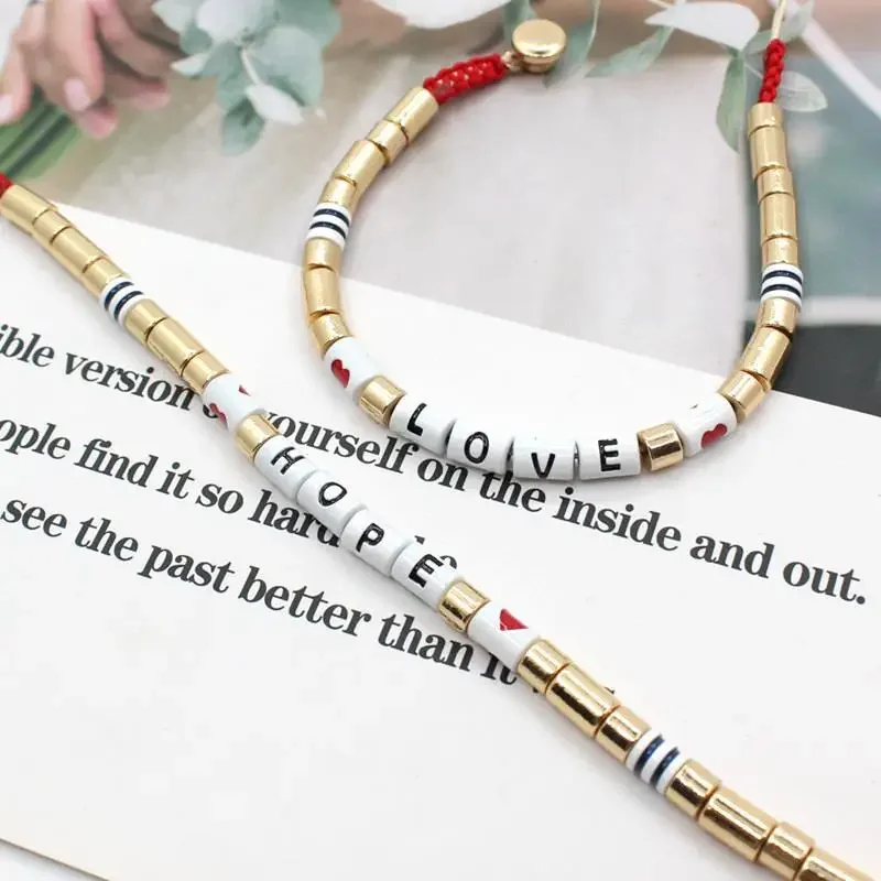2023 New Popular Letters Can Be Customized Enamel Bohemian Letters Color Matching Elastic Tile Women Bracelet Jewelry