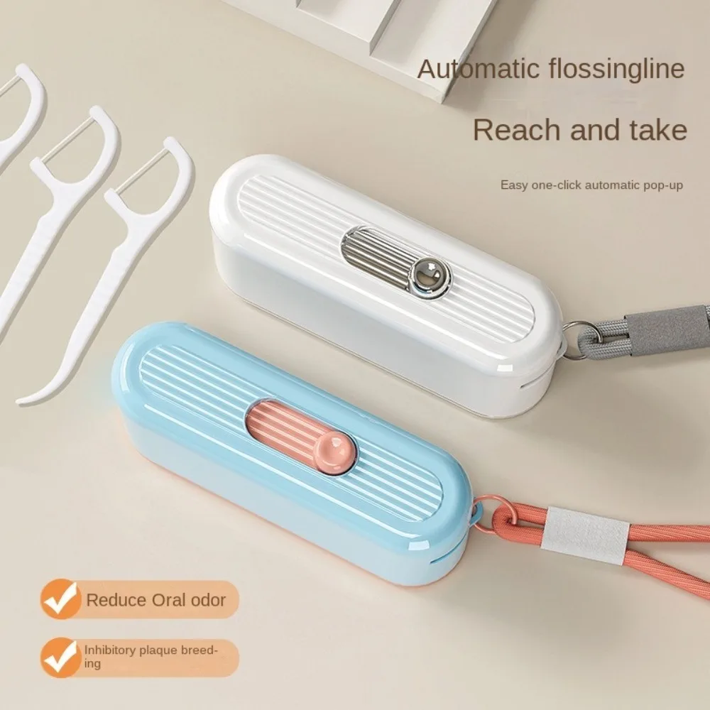 

Oral Care Automatic Ejectable Floss Dispenser with 10Pcs Floss Disposable Flossing Sticks Floss Stick Organizer Press-on