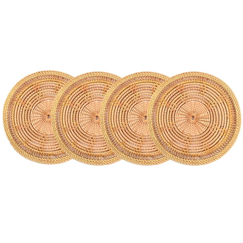 

4 Pcs Handmade Rattan Placemat,Round Placemat,Rattan Decoration,Wicker Placemat,For Dining Table,Wedding,Party,BBQ,Etc