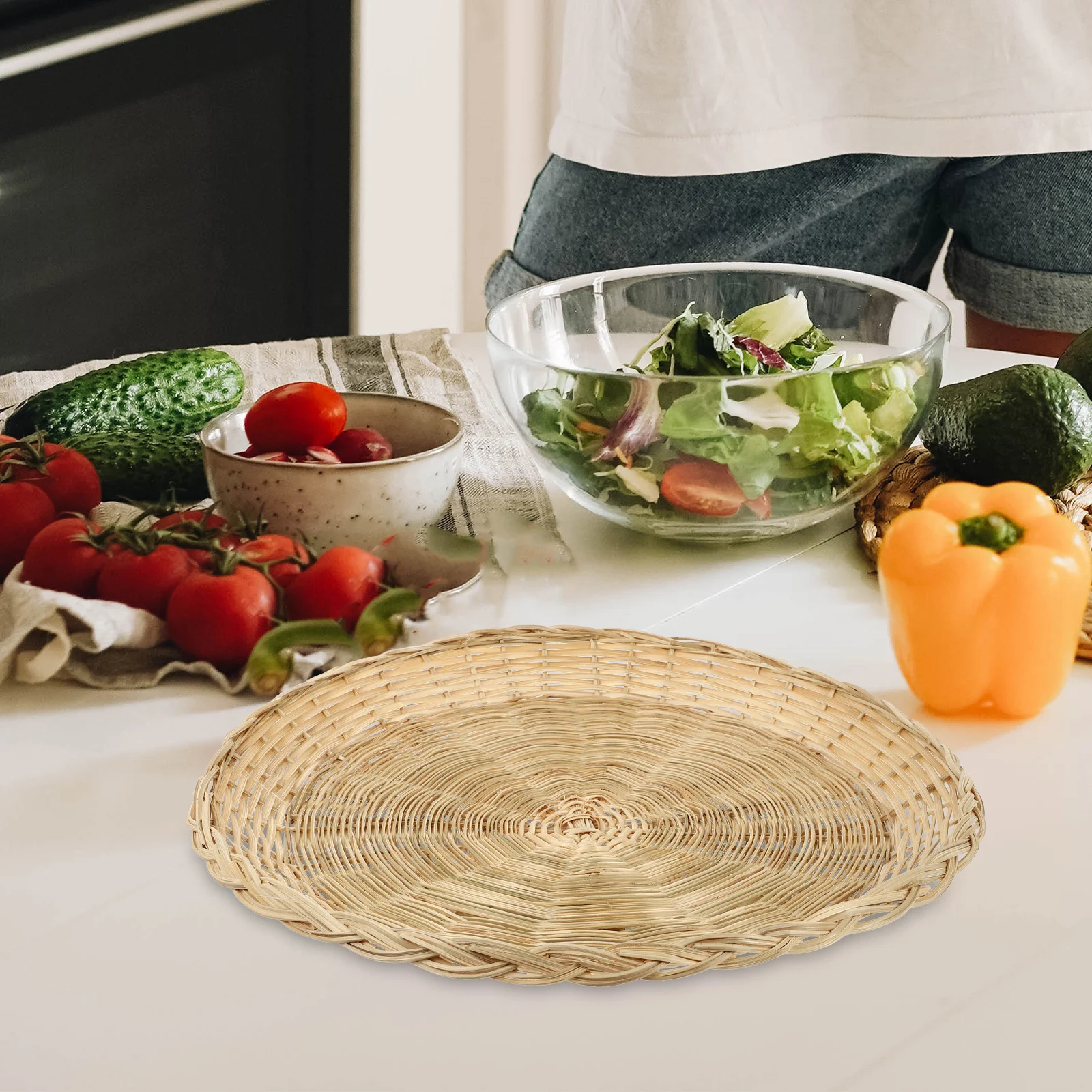 

Household Bamboo Woven Plate Eco- Serving Basket Storage Holder For Home Hotel Picnic Multipurpose Snack