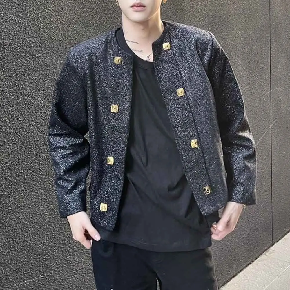

Мужская осенняя куртка с золотыми пуговицами, блестящая бальная куртка, модная куртка в стиле хип-хоп для ночного клуба, сценического выступления, верхняя мужская одежда, новинка 2023 г.