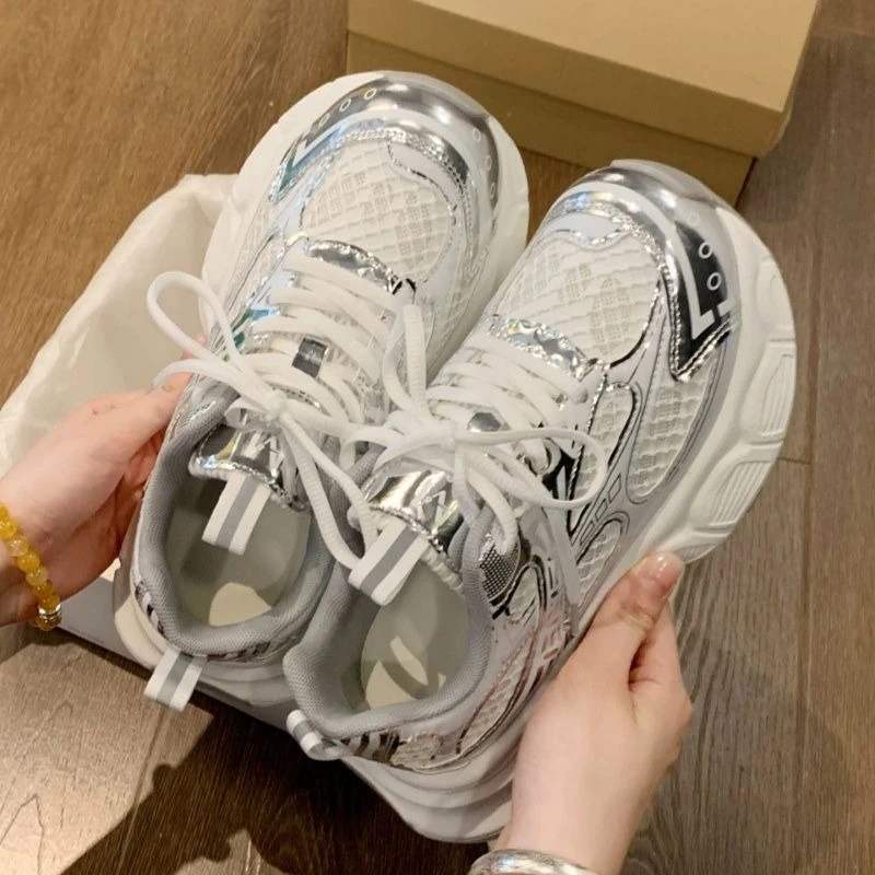 

2025 New Fashion Versatile Women Dad Shoes Lightweight Breathable Mesh Thick Sole Height Increasing Summer Casual Sneakers