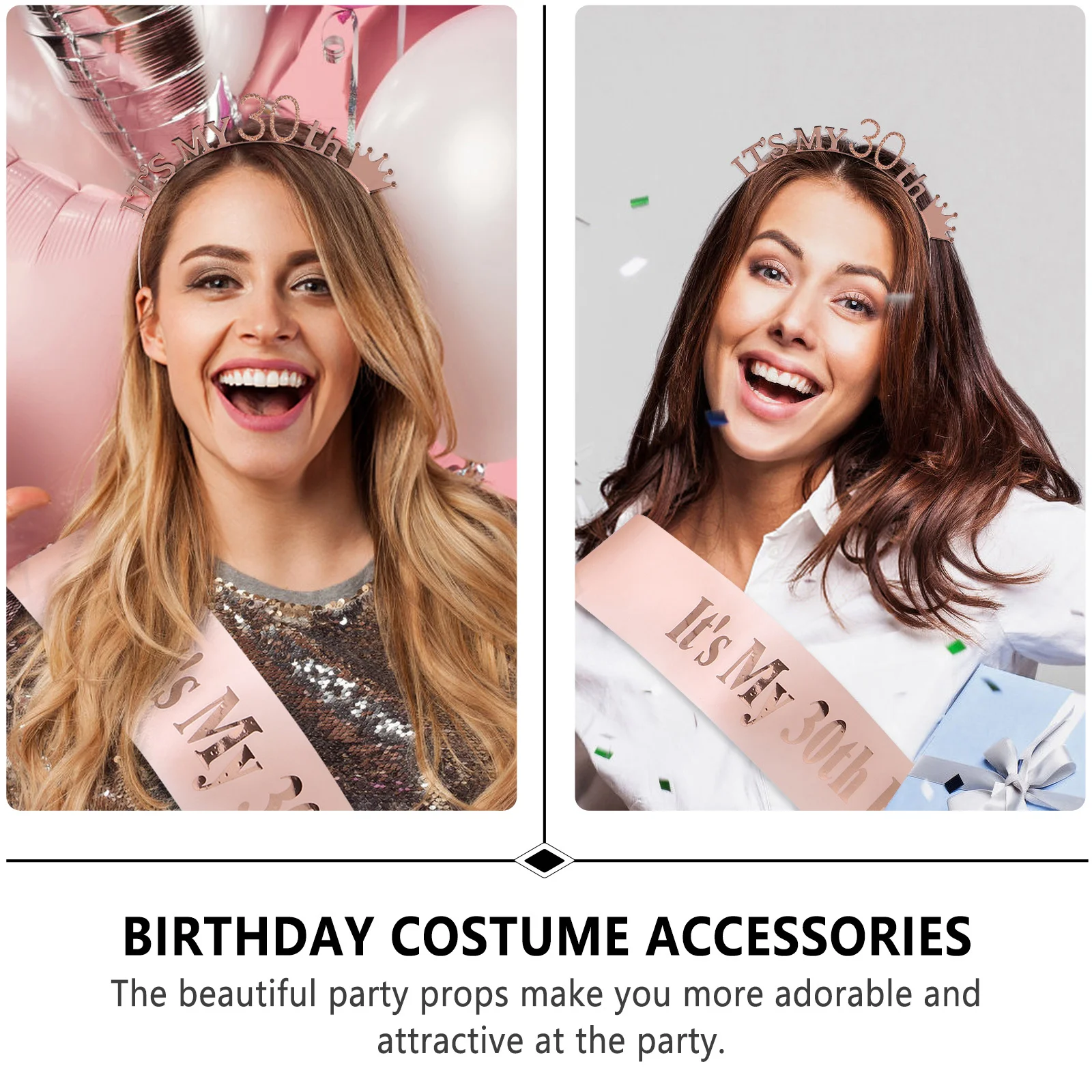 

2pcs Crown Hairband Satin Sash Birthday Party Accessories For Girls Women Party Dressing Props Birthday Costume Favors