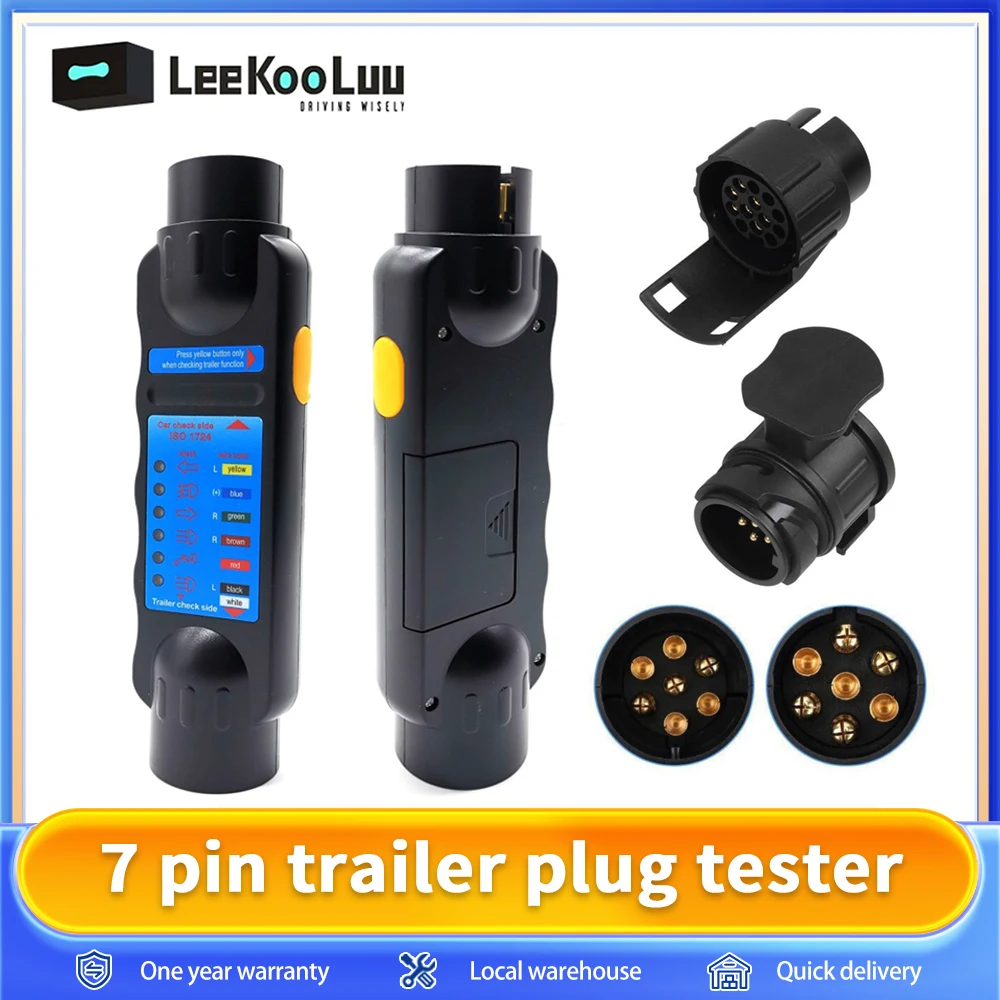 Leekooluu Trailer Tester 7Pin Caravan Towing Tow Bar Light Wiring Tester 12V Car Towing Light Tester Plug Socket Diagnostic Tool