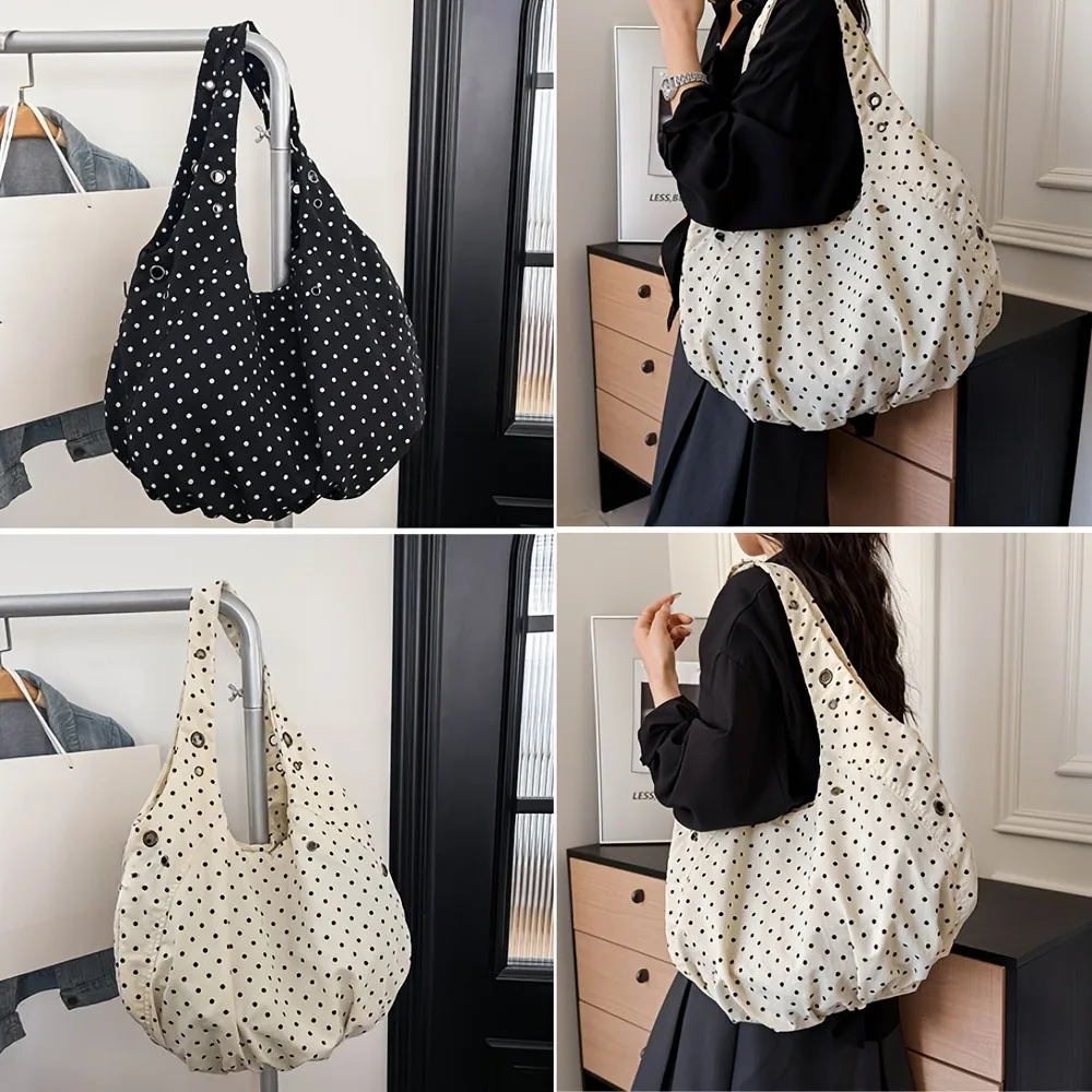 Nylon Women Polka Dot Shoulder Bag Polka Dot Pattern Large Capacity Underarm Bag Lightweight Top Handle Casual Nylon Purse