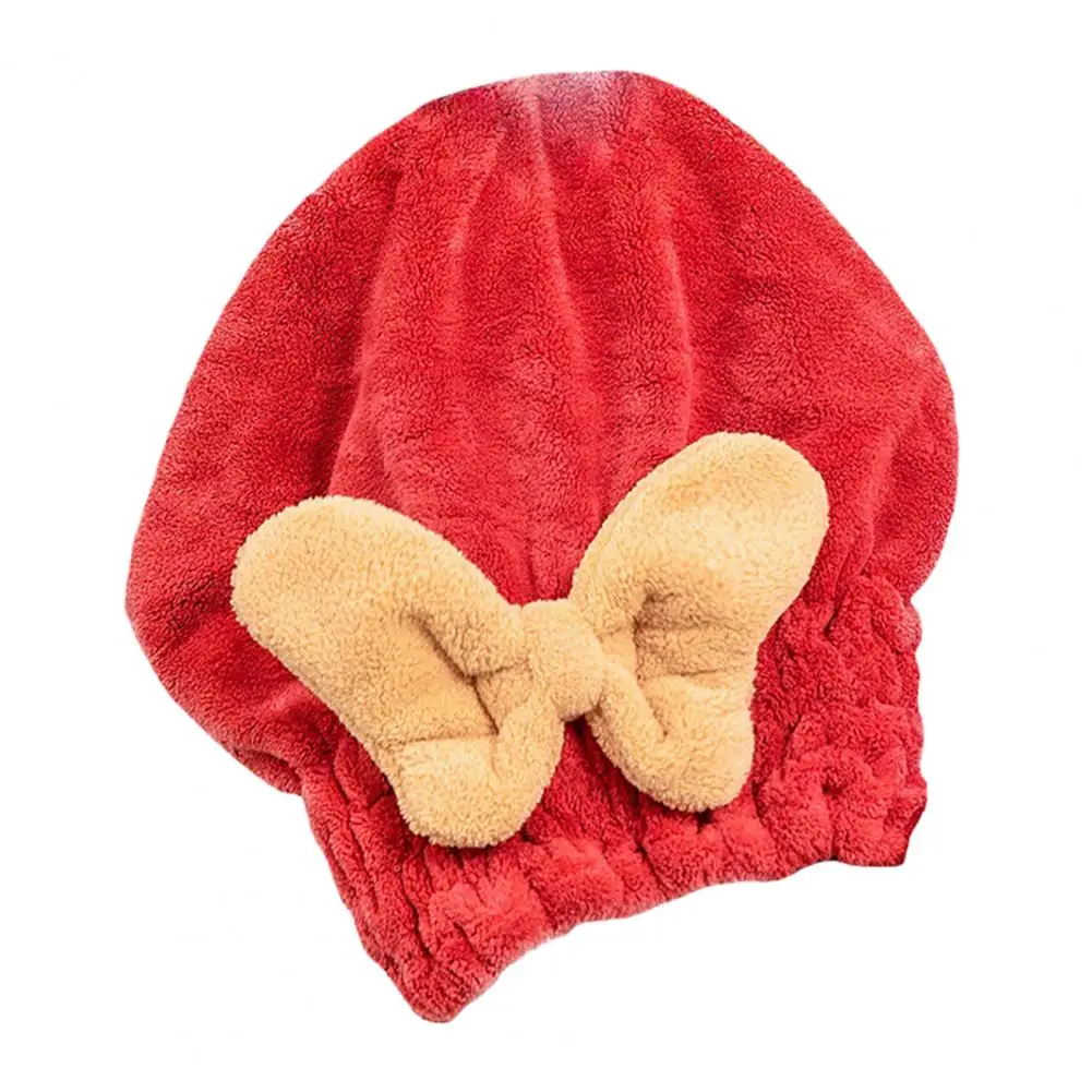 Quick Dry Shower Cap for Women Girls Cute Bowknot Absorbent Coral Fleece Elastic Drying Hair Hat Curly Long Thick Hair