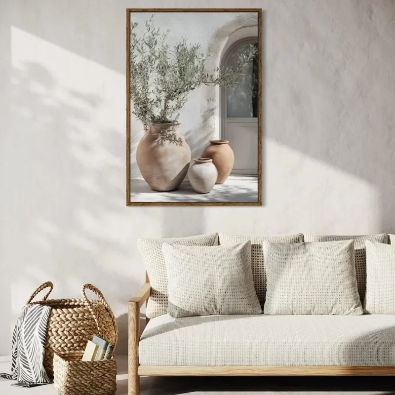 Póster de Cerámica sin Marco con Diseño Minimalista de Olivo Natural, Pintura en Lienzo de Naturaleza Muerta Mediterránea, Decoración Rústica para Habitación