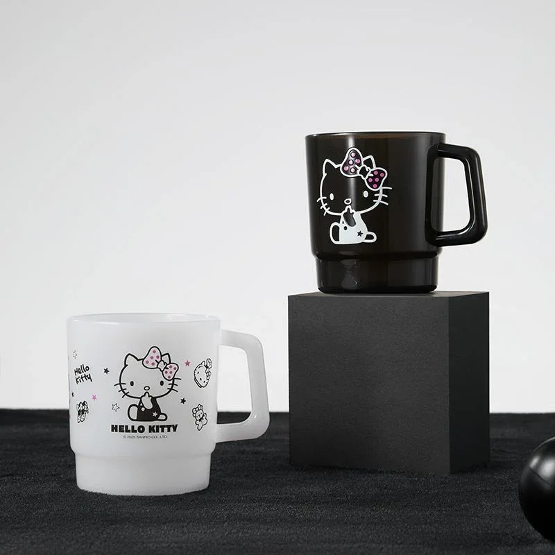 Kawaii Hello Kitty Stackable Glass Mug With Handle Cute Cartoon Print Drinking Cup For Coffee Milk Juice Home Office