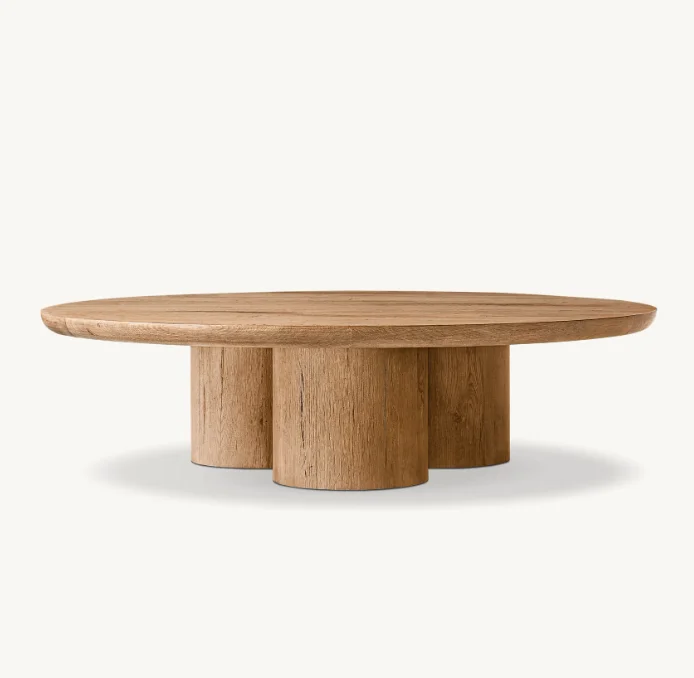 طاولة قهوة مستديرة فاخرة لغرفة المعيشة من خشب البلوط