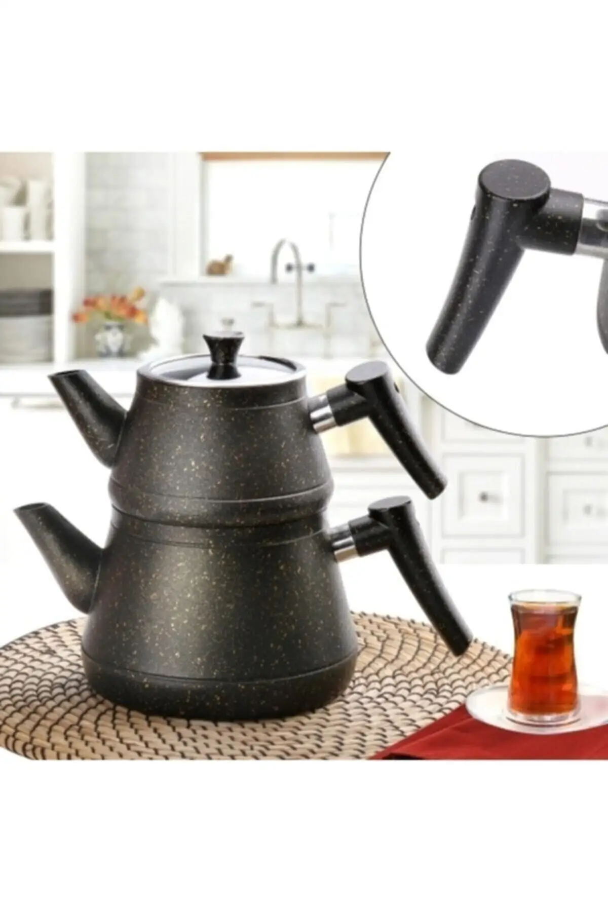 Teapot Black Bakelite Handle Granite Teapot Set