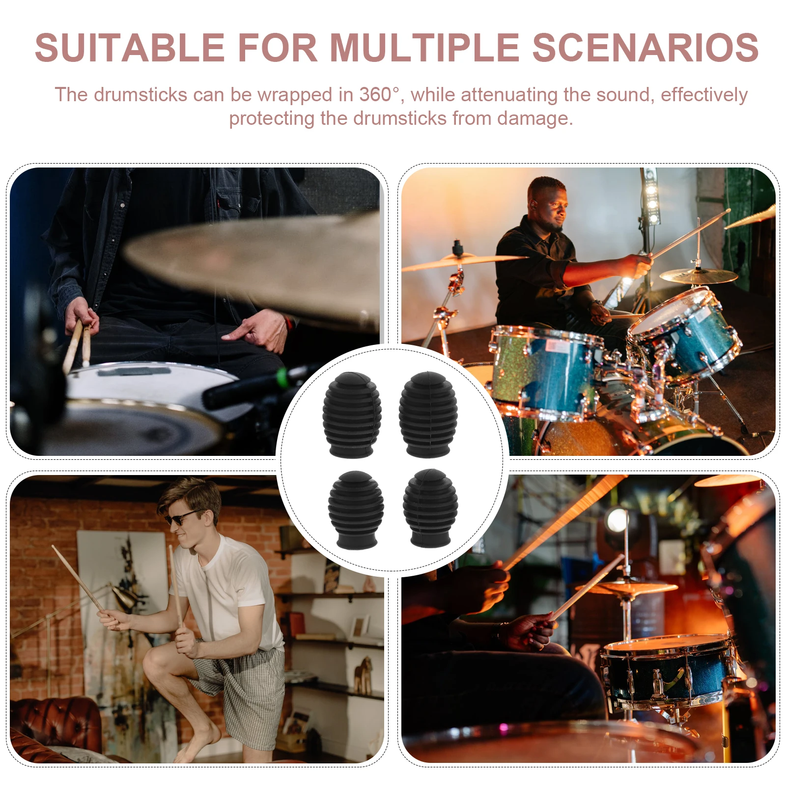 

4Pcs Professional Grade Silicone Drumstick Covers Sound Dampening Caps for Quiet Practice Reliable Protection Drumstick Fittings