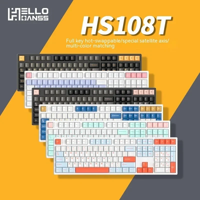 Imagem -02 - Hello Ganss Teclado Mecânico Hs108t Modo Rgb Hot Swap Gaming Keyboard Pbt Personalizado Acessórios pc Gamer Office Win Presentes