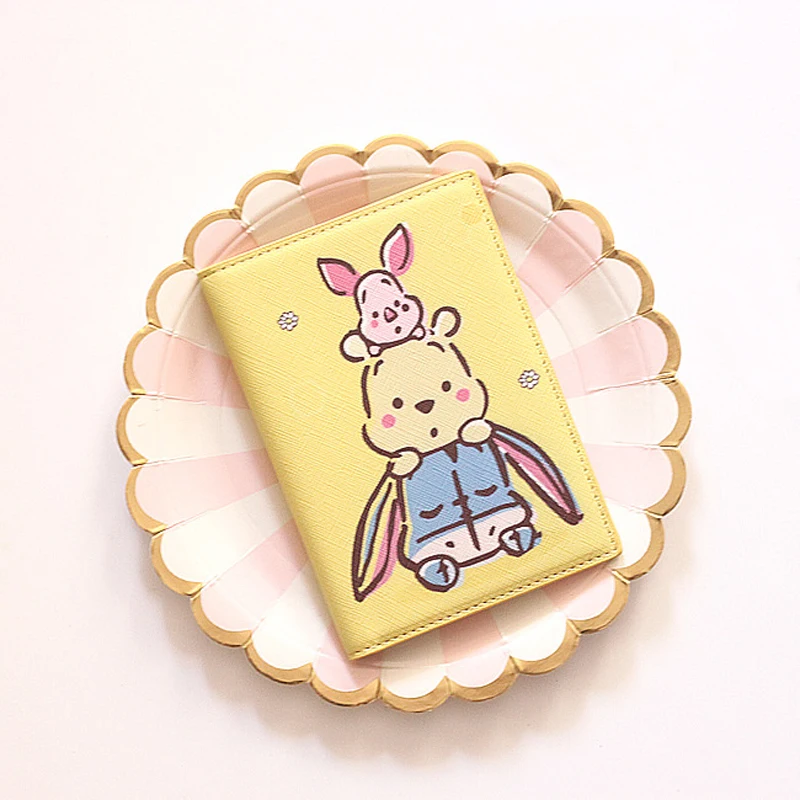 Disney Winnie Pooh Bear Passport Cover Travel PU Leather ID Bank Card Bag Boy and Girls Passport Holder Credit Card Case