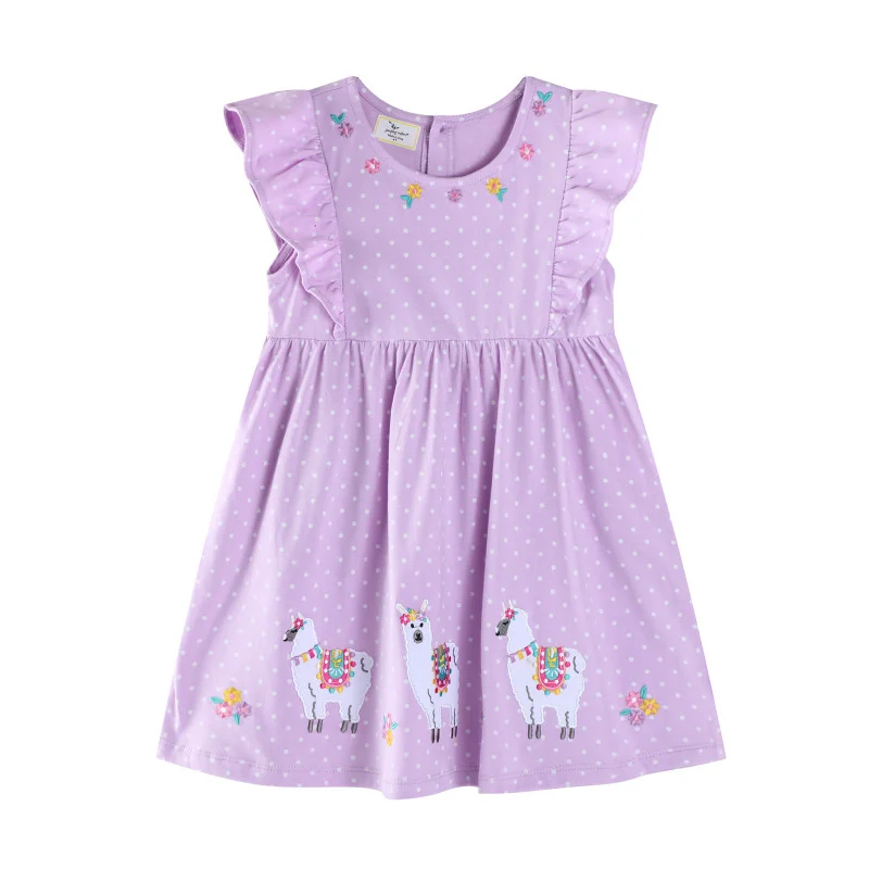Jumping Meters 2-7T New Hot Sell Cotton Princess Animals Embroidery Buttons Girls Dresses Summer  Fashion Cute Children Clothes