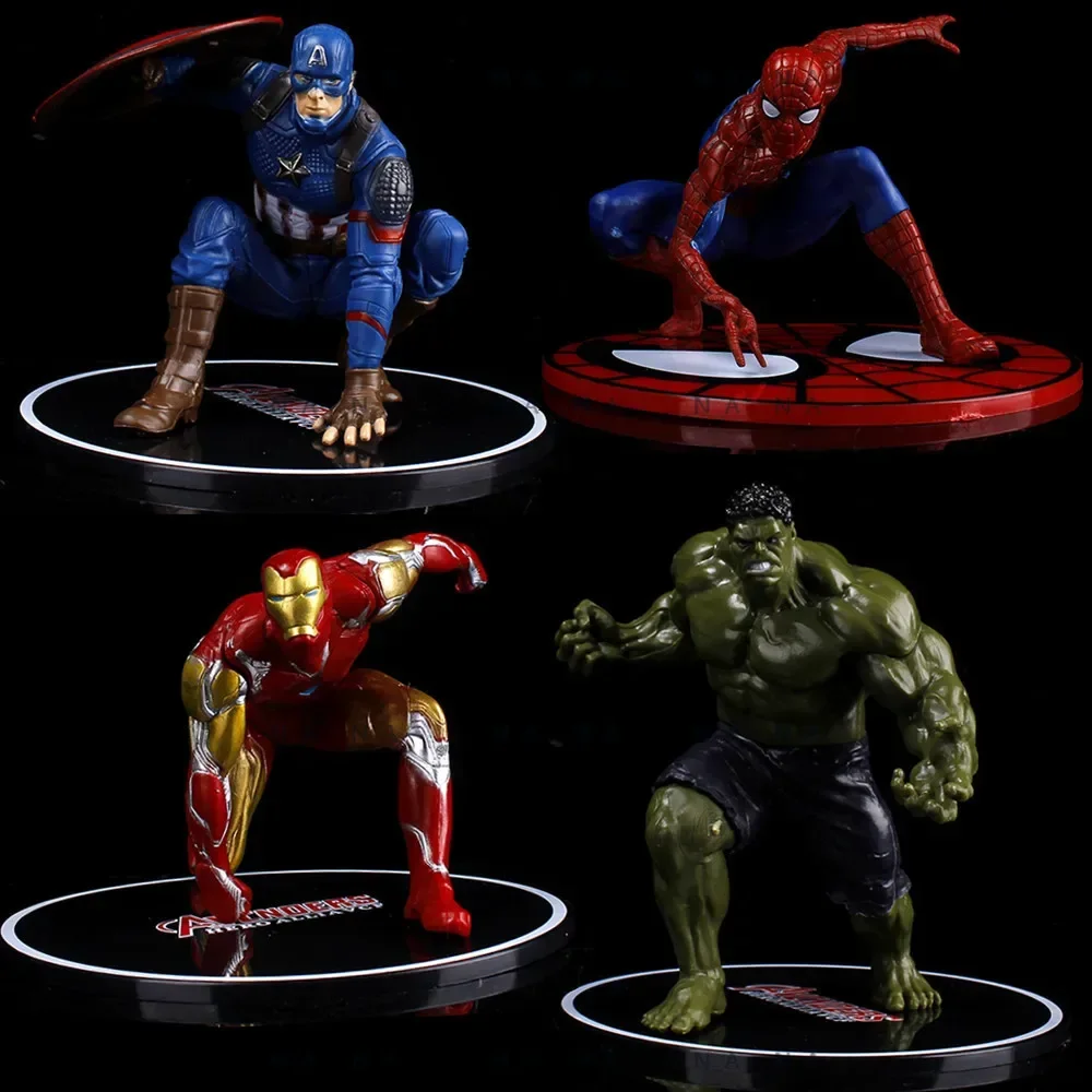 Disney Heroes Avengers Spider Man Captain America Hulk Iron Man Anime Figure Car Ornament Cute Model Toys Cake Decor Accessories