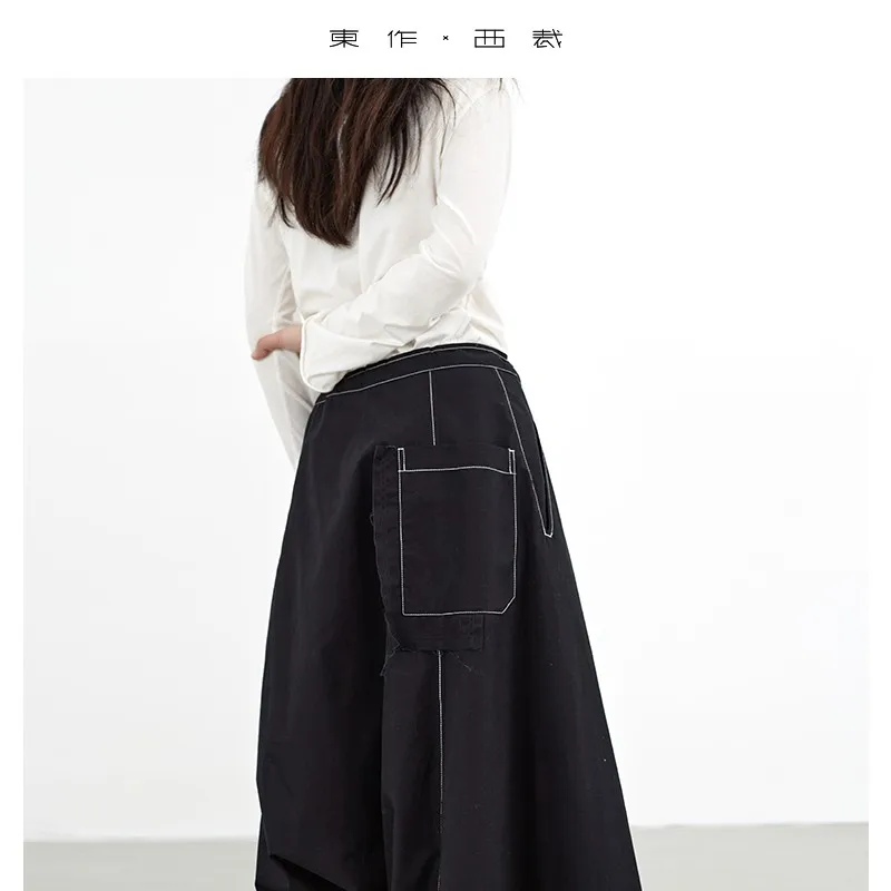 Relaxed Literary Style ~ 2025 Summer Women's Loose Cropped Pants with Unique Color-Blocking Hip-Hop Drop-Crotch Design