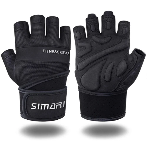 Guantes de levantamiento de pesas para Fitness, manoplas transpirables de medio dedo, antideslizantes, con mancuernas, muñequera larga, soporte para muñeca