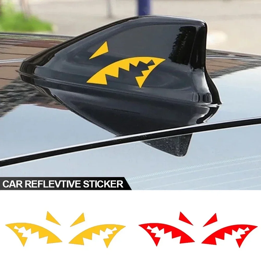 2Pcs Car Sticker Reflective Shark Fin Antenna Shark Mouth Vinyl Decal
