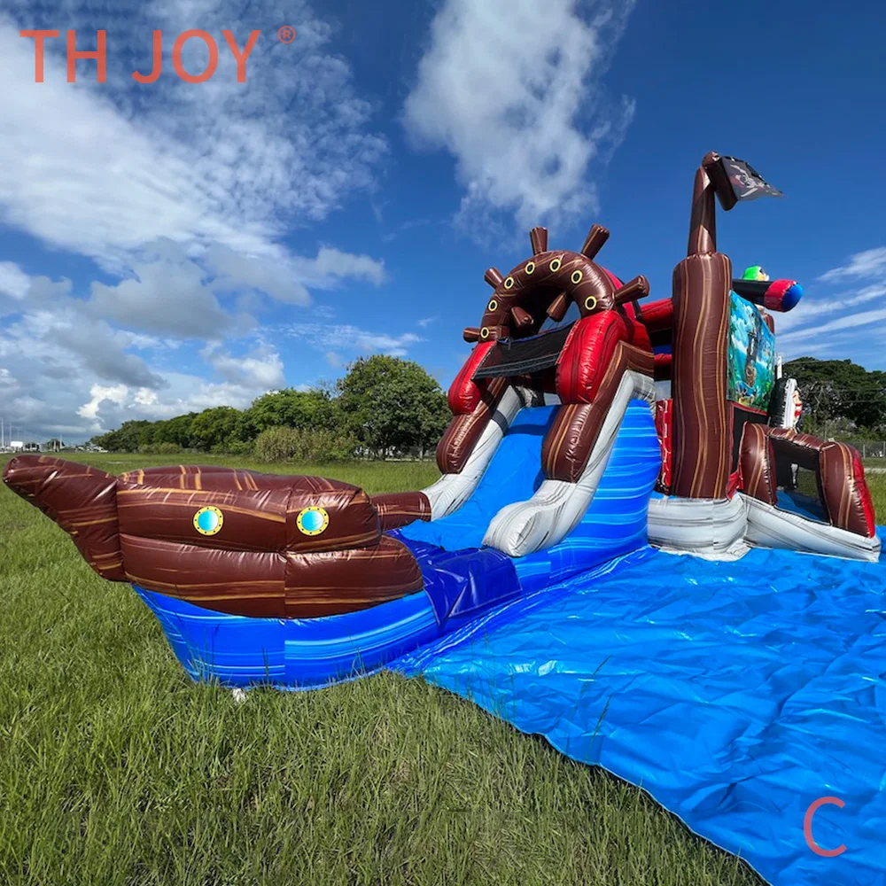 Par mer à porte, maison de rebond de bateau Pirate commerciale avec toboggan, combos de maison de saut gonflable de location de fête avec ventilateur