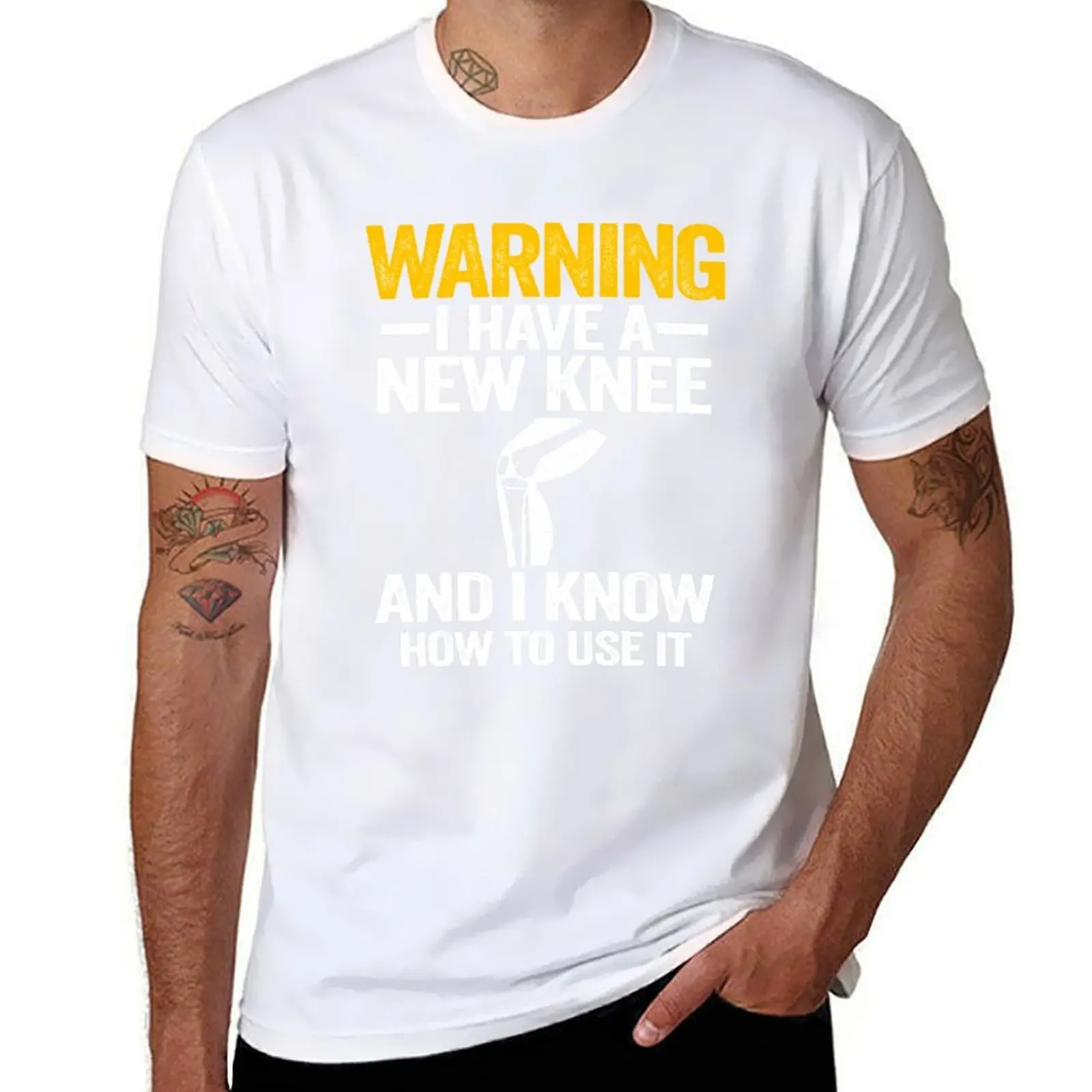 

Warning I Have A New Knee Knee Replacement Surgery Recovery T-Shirt black cotton t-shirt plain for man package T-Shirt