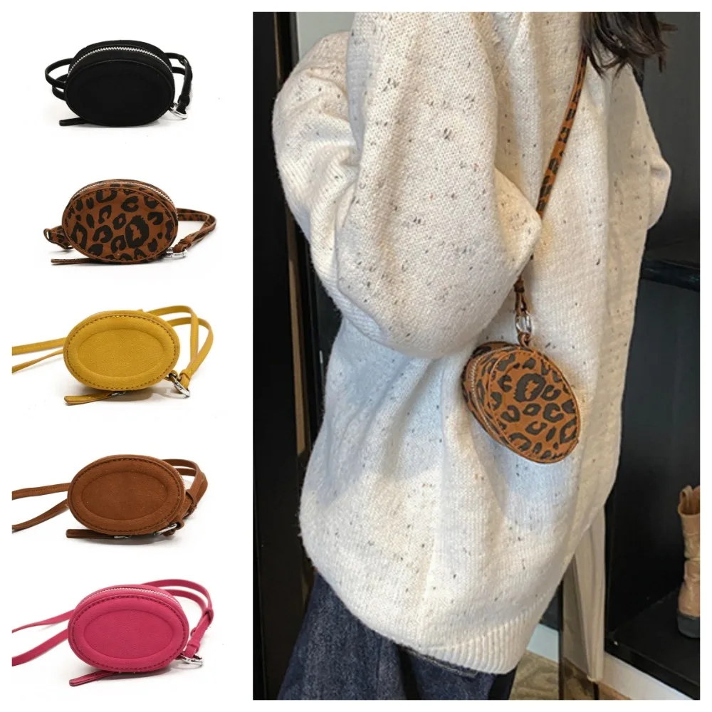 

Mini Small Oval Coin Purse Pouch Cross Body Halter Earphone Bag Fashion Protective Case Leopard Print Wallet Bag Accessories