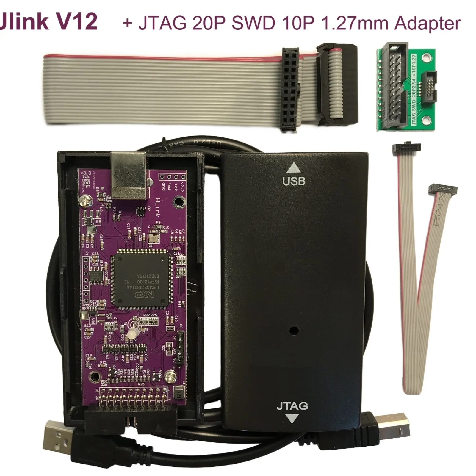 For J-Link V12 JLink V12 ARM Emulator STM32 Debugger USB JTAG 20P SWD 10P 1.27mm Adapter