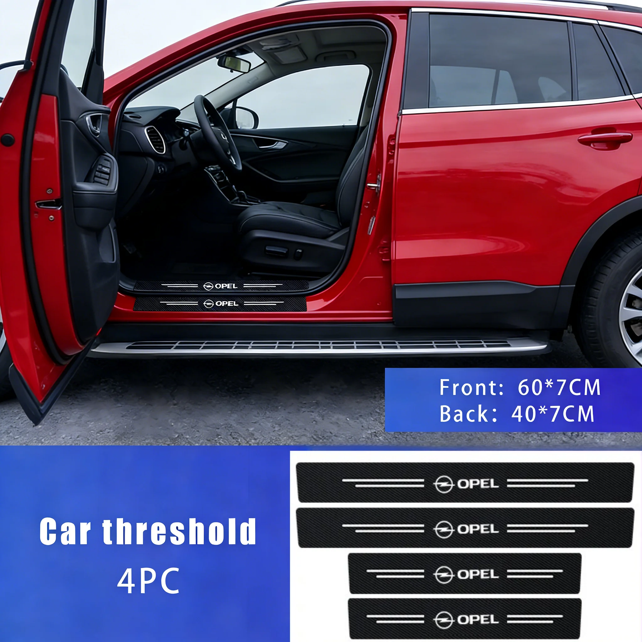 

Наклейки на пороги из углеродного волокна премиум-класса, 4 шт., автомобильные декоративные наклейки, подходят для Opel Corsa, Astra, Mokka, Frontera, Grandland, Combo, Zafira