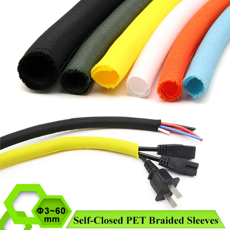 

1/2/5m Self Closed PET Expandable Braided Sleeve Insulated Wrap Cable Management Wrapping Sheath Self-Closing Cable Organiser