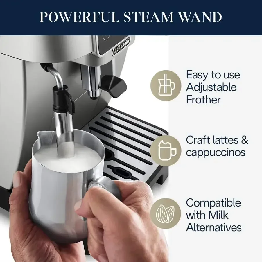 De'Longhi Magnifica Start Máquina automática de café y espresso con espumador de leche manual para café con leche, capuchino, molinillo incorporado