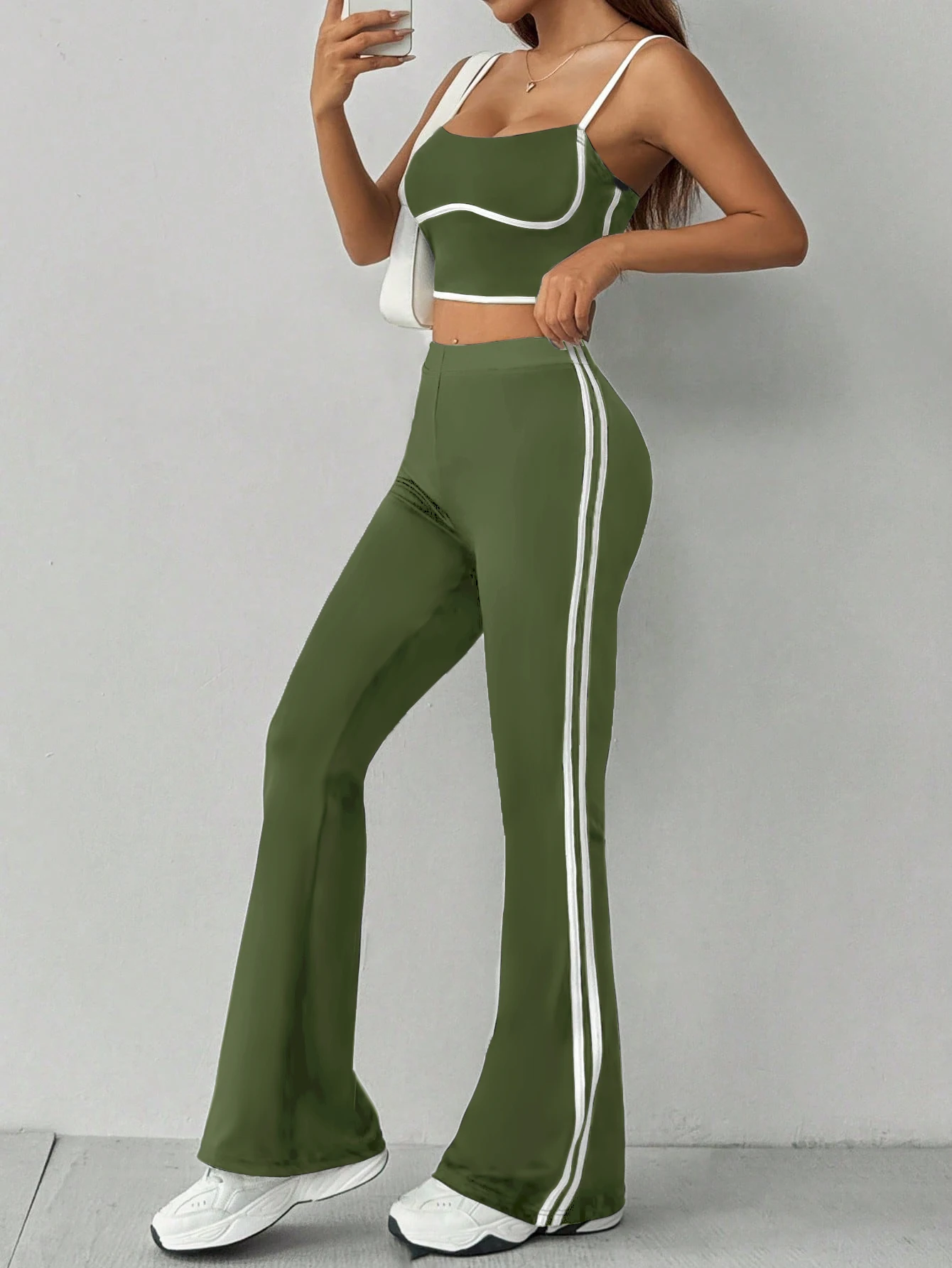 Women's casual minimalist white striped vest and trousers two-piece set