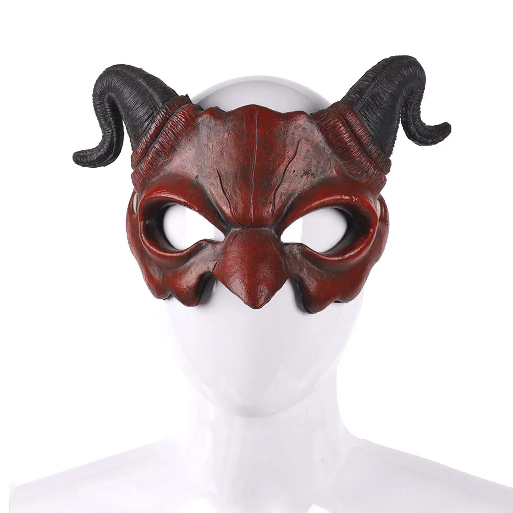 Halloween Sheep Horn Demon Mask Horns Devil Half Face Mask Party Cosplay Horror Monster Masquerade Scary Props PU Mask Decor