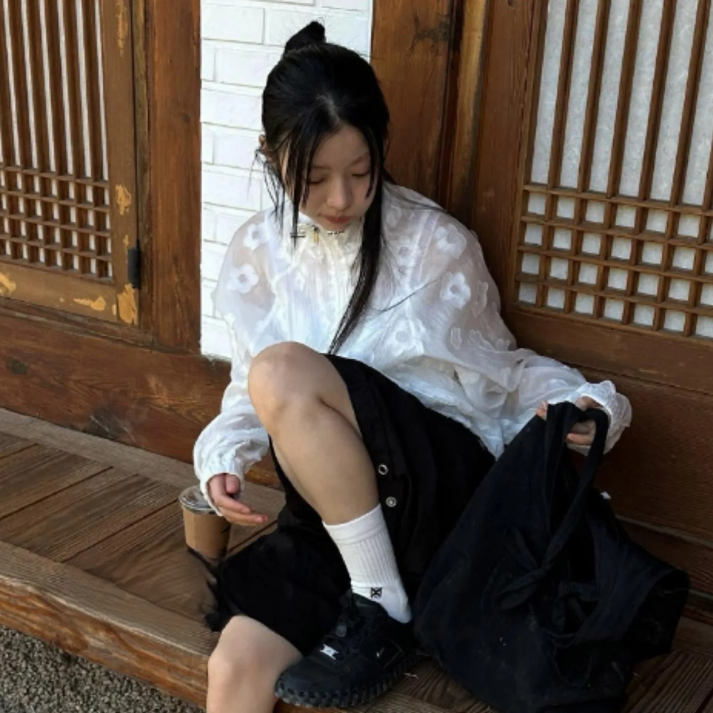 Retro Floral Print Hooded Thin Nylon Jaet Cute All-Match Summer Outerwear Women's Loose Fit Polyester Fiber 00% irt