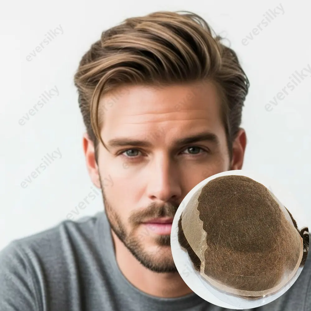 Men's Toupee Human Hair Wigs Invisiable Hairline Q6 French Lace Front&PU Base Male Hair Replacement System Capillary Prosthesis