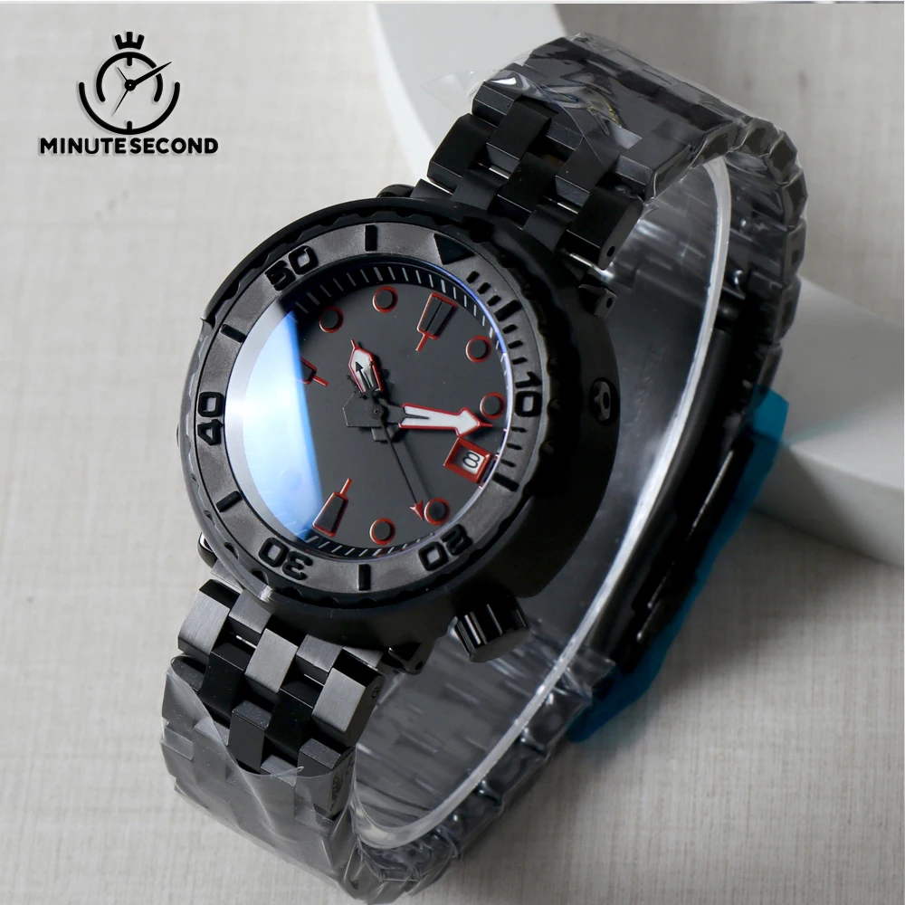 MINUTESECOND Tuna NH35 Watch NH35 Automatic Mechanical Movement Watch Sapphire NH35 Black Dial 10BAR Waterproof Dive Black Watch