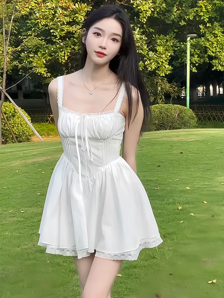 

Sweet Princess Style Lace Trimmed Summer Dress Women's Miniature Fairylike Gown Crystal Xuan Brand Mid-Length Sleeveless One-...