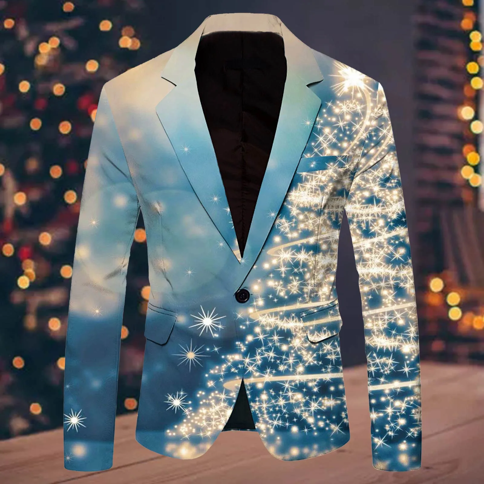 Men\'S Single One Button Christmas Printed Casual Suit Jacket Fashionable Mens Fashion Leisure Christmas Printed Pocket Suit