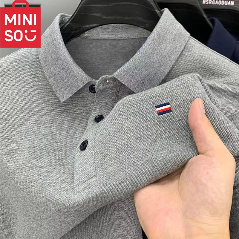 MINISO short sleeved polo shirt men's summer new item for middle-aged and young men's t-shirt loose solid color embroidered lape